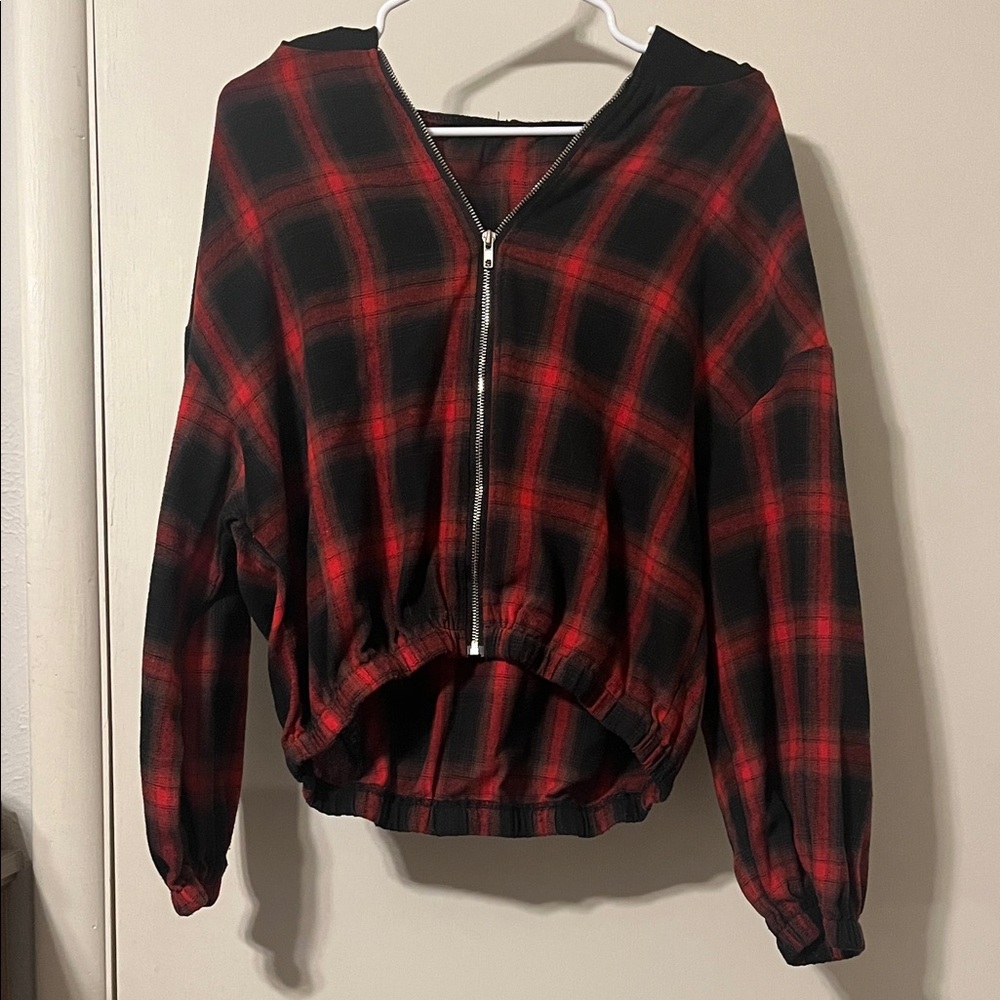 SHEIN Red and Black Plaid Jacket